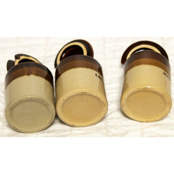 1960s 3 Brown Dip Tan Condiment Jar Lid Stoneware Crock Mustard Relish BBQ Party - Picture 5 of 11